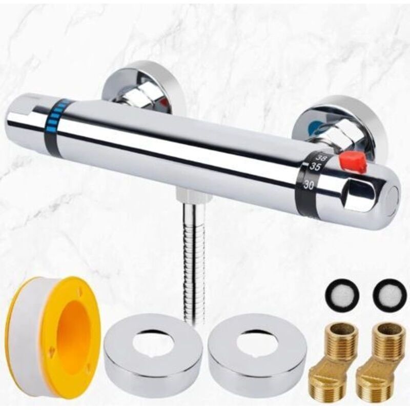 Thermostatische Duscharmatur, 150 Mm Thermostatischer Duschhahn Mit 38 °c Sicherheitssperre, Wandduschen-mischer Aus Messing/verchromt, Temperaturregelung (20–50 °c), Thermostatische Mischer