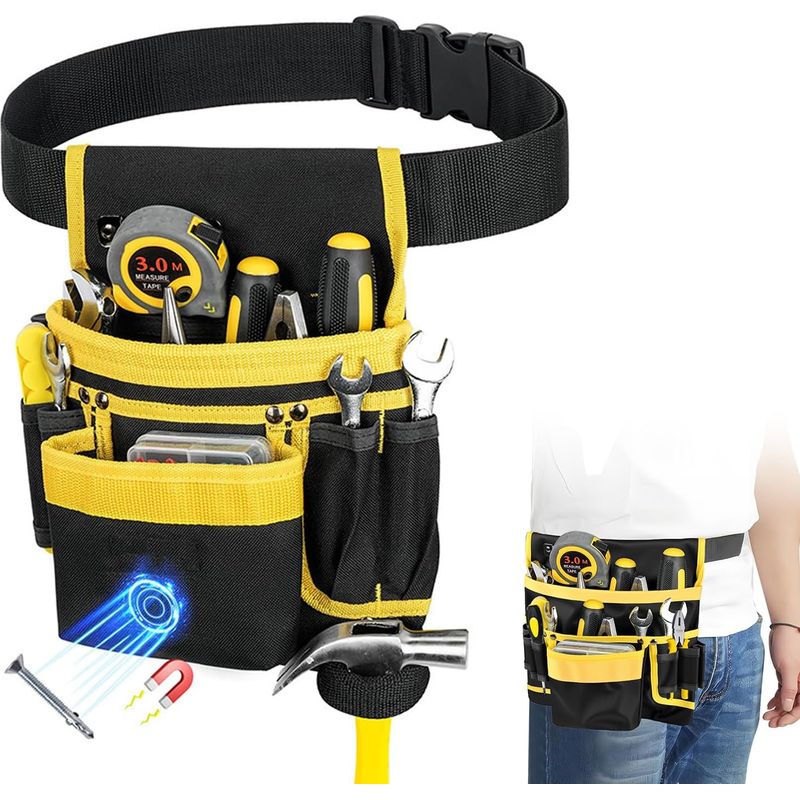 Verstellbarer Werkzeuggürtel, Werkzeugtasche Mit 12/28 Taschen, Magnetischer Und Abnehmbarer Handwerkergürtel Mit Hammerhalter Für Elektriker, Zimmerleute, Bauarbeiter Und Heimwerker