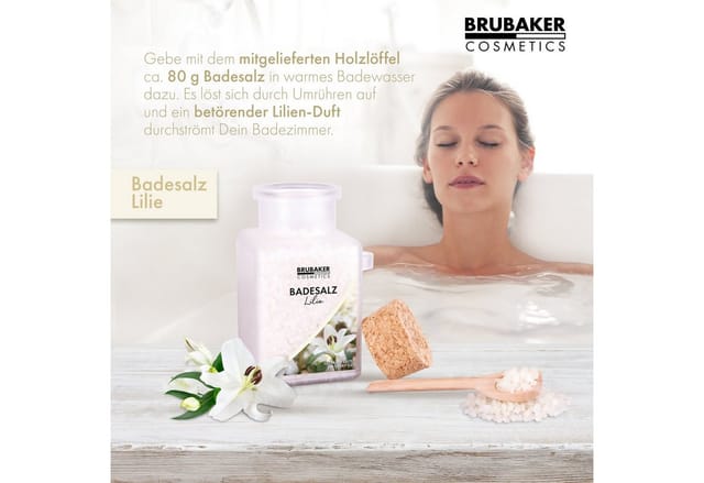 BRUBAKER Badesalz Lilien Duft - Badezusatz mit natürlichen Extrakten, 1-tlg., Wellness Baden für Entspannung, Erholung und Körperpflege