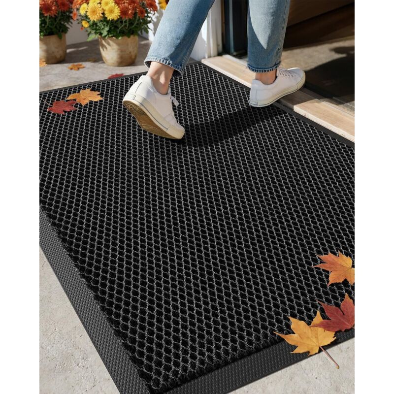 Wetterfeste Außenmatte Aus Elastischer Seide – Rutschfester Schmutzfang Für Eingang Und Terrasse – Schnell Trocknend Und Strapazierfähig, Mit Gummiboden, 81x122 Cm, Schwarz-grau
