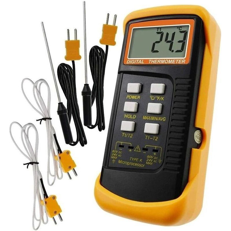 K-typ-thermometer Mit Thermofühler, 1300 °c (verkabelt Und Aus Edelstahl) (°c, °f Und K Mit 4 Thermoelementen)