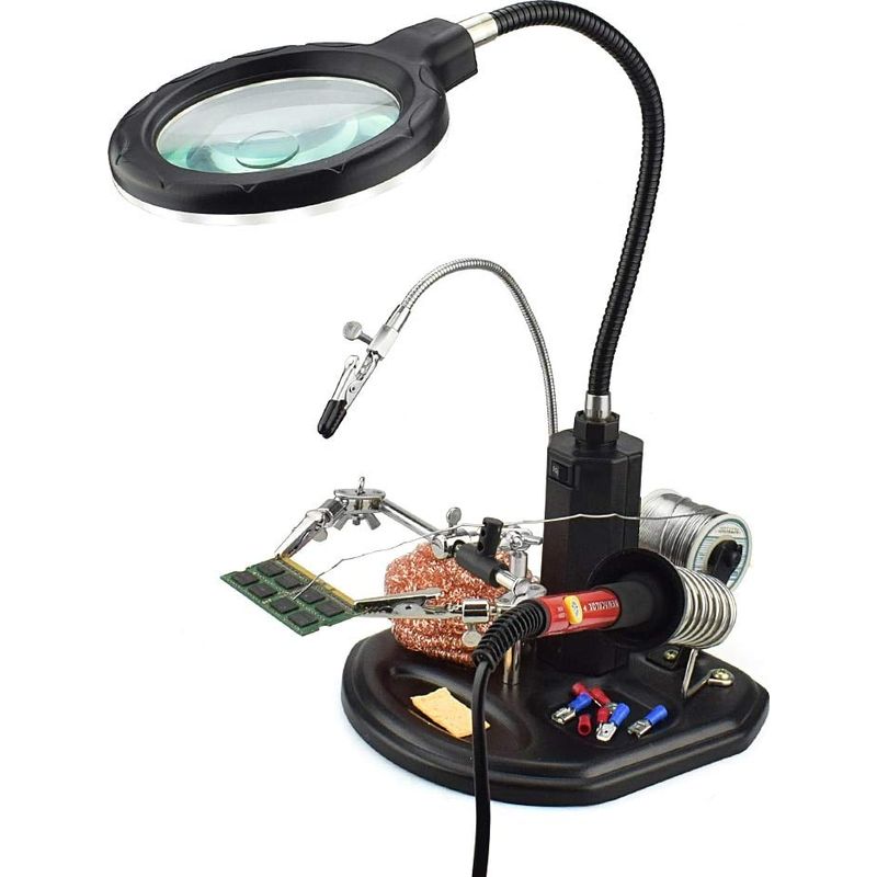Loupe 2,5x Bis 4x, Led-lampe, Lötkolbenhalter Mit Zangen Und Halteklammern