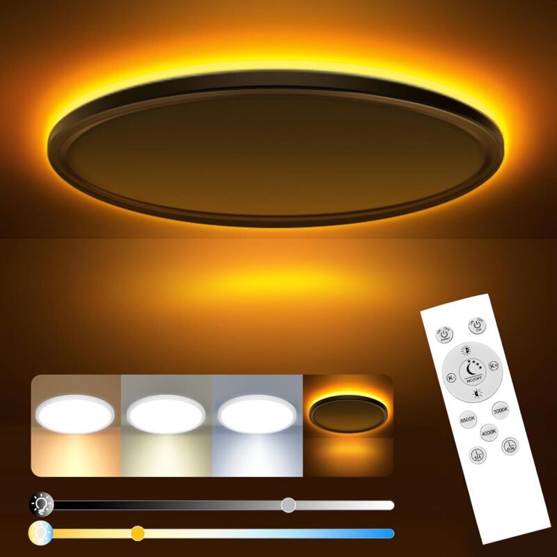 Dimmbare Led-deckenleuchte, 24w 2800lm Deckenlampe Mit Fernbedienung, 1800k Warmes Nachtlicht, 3000k-6500k Runde Deckenleuchte Für Wohnzimmer, Kinderzimmer Ø30cm-weiß [energieklasse