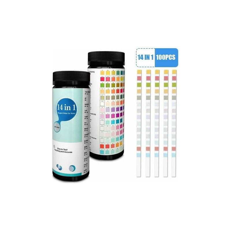 14-in-1 Teststreifen Für Trink- Und Leitungswasser Zur Einfachen Und Schnellen Prüfung Von Härte, Ph-wert, Brom, Nitraten Und Mehr – 100er Pack