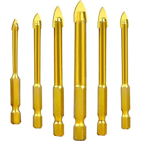 Bohrer Für Glas, Keramik, Fliesen, Kristall Aus Hartmetall, Mit Sechskantschaft, Titanbeschichtung, 3mm, 4mm, 5mm, 6mm, 8mm, 10mm, 6er-set