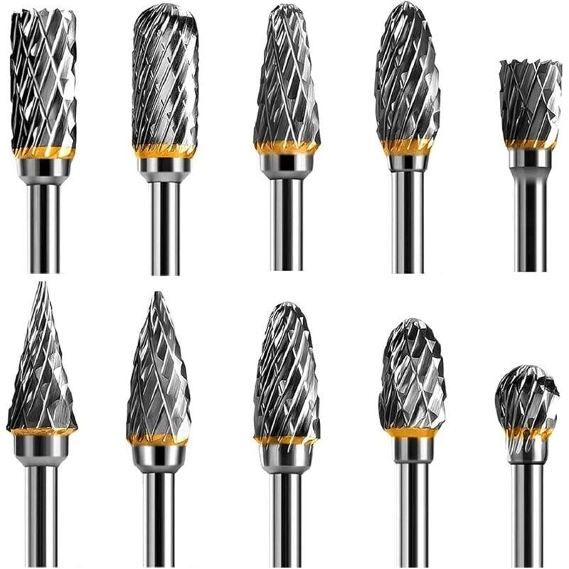 Doppelschneidiger Hartmetall-rotationsfräser-set, 10-teilig, Schaft 1/8 Zoll, Für Drehwerkzeug Zum Basteln, Holzschnitzen, Metallpolieren, Gravieren Und Bohren