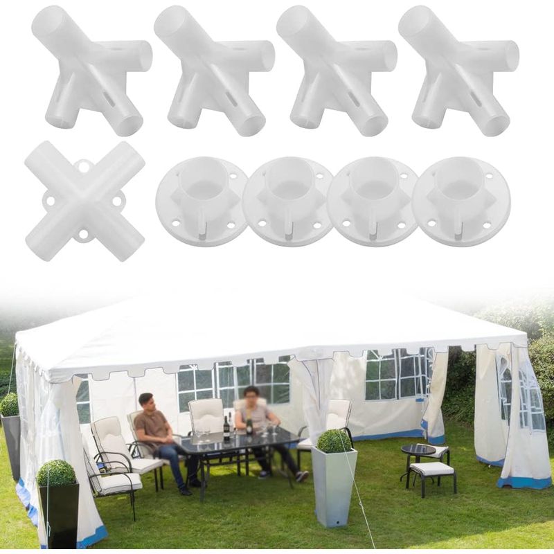 5er-pack Zeltverbinder + 4-teiliges Set Abnehmbare Verbindungsstücke Für Abdeckungen, Zentrale Eckverbinder Für Vordächer, Eckfüße Für Haus, Camping Und Outdoor