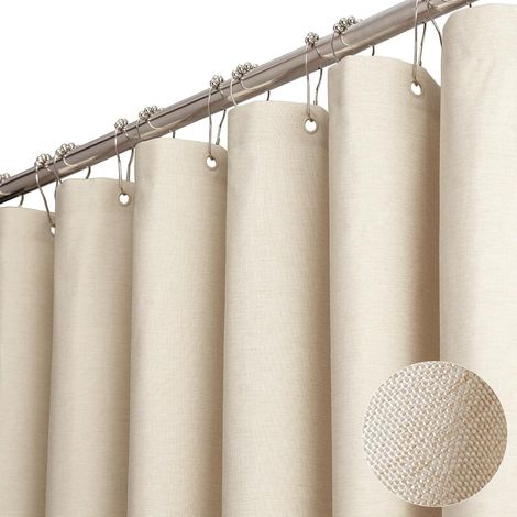Texturierte, Strapazierfähige Duschvorhang Aus Polyester, Wasserdicht Und Dekorativ, Mit 12 Kunststoffhaken, 180 X 200 Cm, Beige/creme