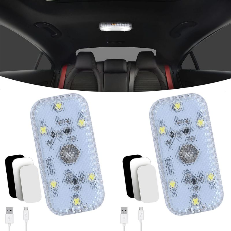 2 Stück Innenbeleuchtung Für Autos, Einfarbige Berührungsempfindliche Schalterlampe Für Den Fahrzeuginnenraum, Kabellose Led-innenleuchte Mit Usb-anschluss Für Auto, Lkw, Van, Wohnmobil, Boot Und Anhä
