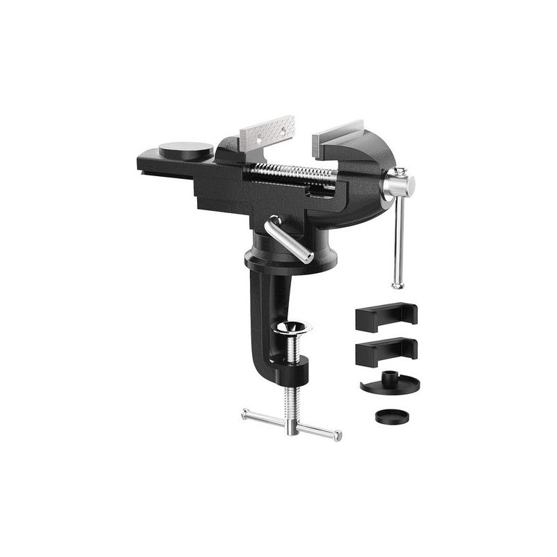 Tischschraubstock Mit 70 Mm Backen, Kleiner Schraubstock Mit 360° Schwenkbarem Kopf, Mehrwinkelig, Mit Amboss, Saugnapf-schraubstock Mit Werkzeugbasis - Schwarz