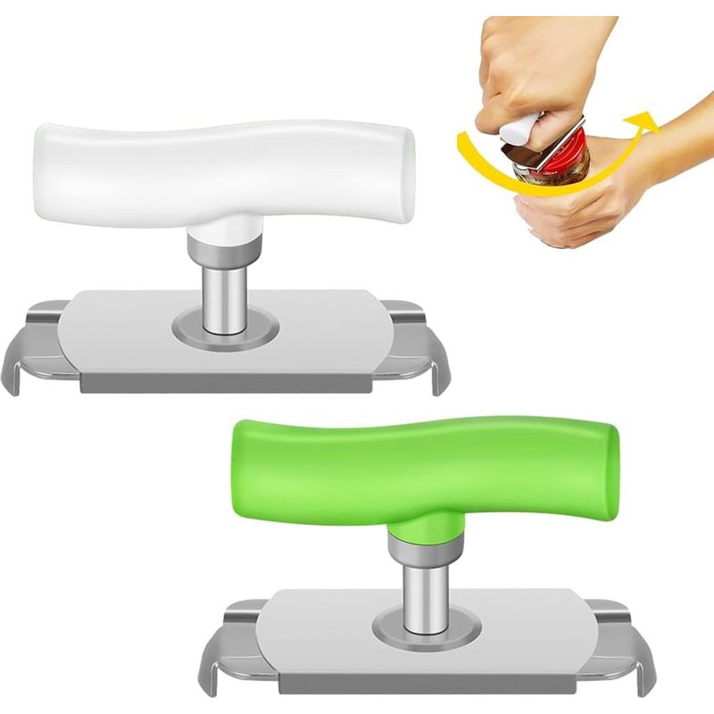 2er-set Mühelose Glasöffner, Robuster Manueller Glasöffner, Multifunktionaler Deckelöffner, Verstellbarer Edelstahl-glasöffner Für Küche Und Täglichen Gebrauch (grün/weiß)