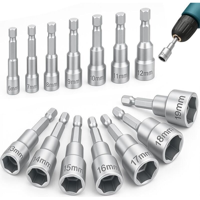 14-teiliges Set Magnetischer Schraubendreher-bits, 6-19 Mm Bits, Adapter Für Bohrmaschine Oder Schraubendreher (chrom-vanadium-stahl)