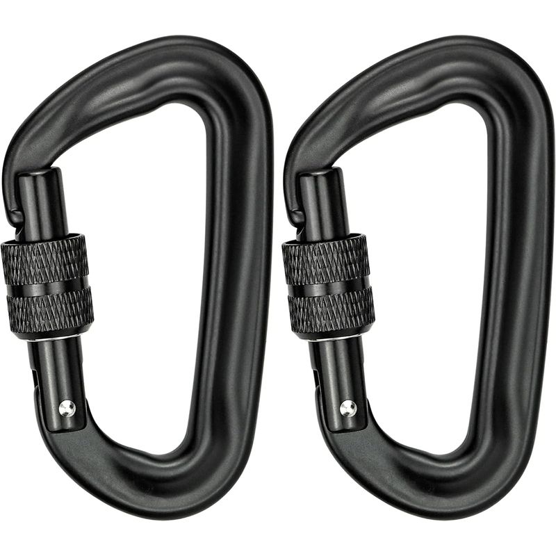 Kletterkarabiner, Schwarz, Robuste Aluminium-karabiner, D-förmige Karabiner Mit Verschluss (2 Stück)