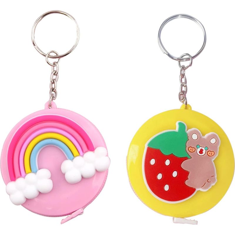 2er-set Einziehbares Regenbogen-maßband + Erdbeer-bär Mit Schlüsselanhänger-ring
