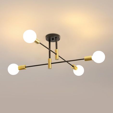 Halbeinbau-deckenleuchte In Schwarz Und Gold, Industrielle Retro-metalllampe Im Mittelalterlichen Stil, Geeignet Für Schlafzimmer, Wohnzimmer Und Esszimmer.