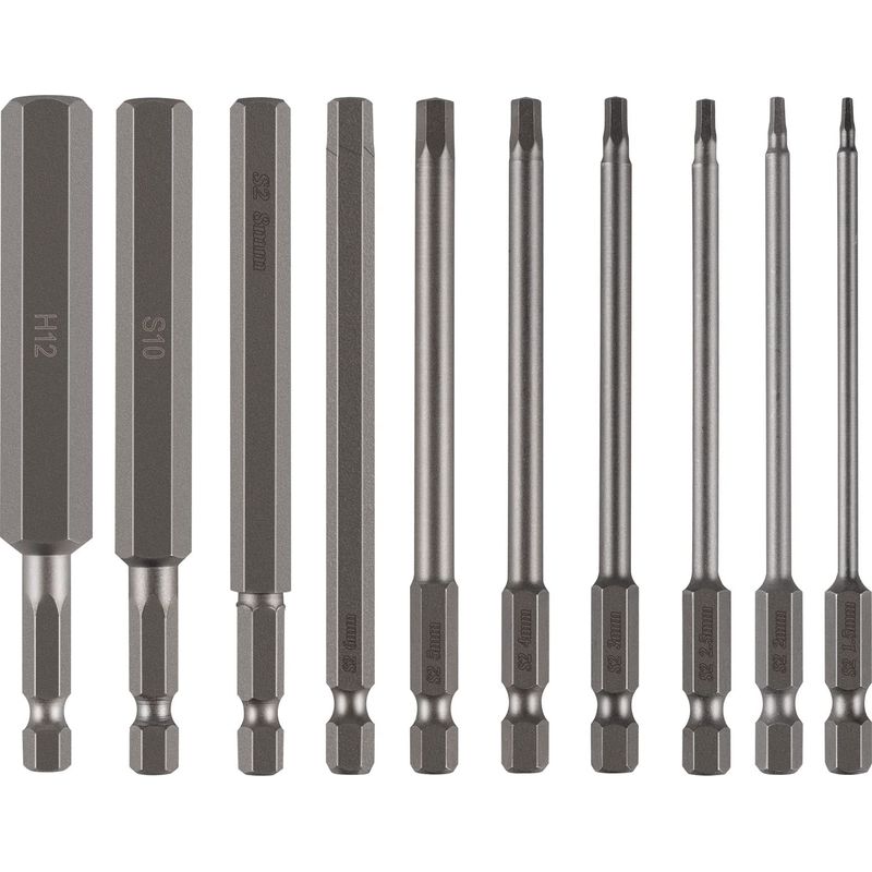 10 Breite 100-mm-hexagon-steckschlüsselbits 1,5–12 Mm, S2-stahl-hexagon-schraubendreherbits, 1/4-zoll-bohrer
