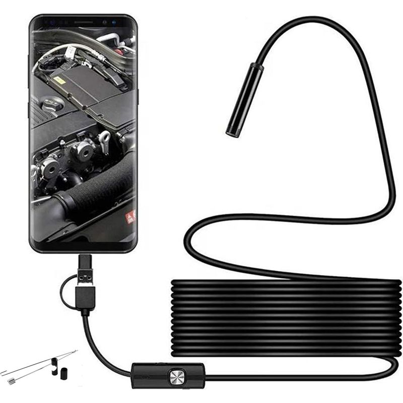 5 M, 3-in-1 Usb-inspektionskamera Mit Typ-c-anschluss, 6 Einstellbare Led-leuchten, Inspektionskamera