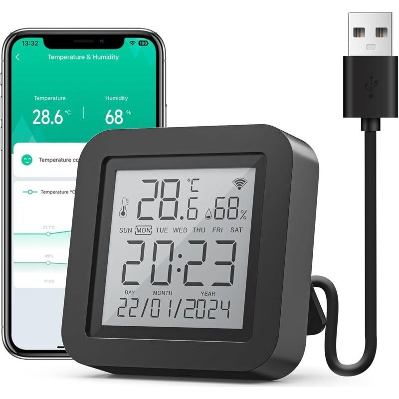 Verbundenes Thermo-hygrometer, Wifi Innenthermometer Mit Feuchtigkeitssensor Und App-alarmen, App-steuerung, Thermo-hygrometer Für Weinkeller, Alexa-kompatibel