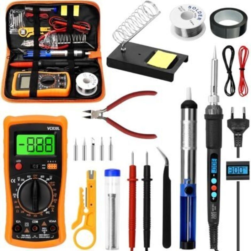 Lötset, Lötkolben Mit Einstellbarer Temperatur 180-500°c, Präziser Elektronischer Lötkolben Mit Lot, Entlötpumpe, Digitales Multimeter, 5 Lötspitzen