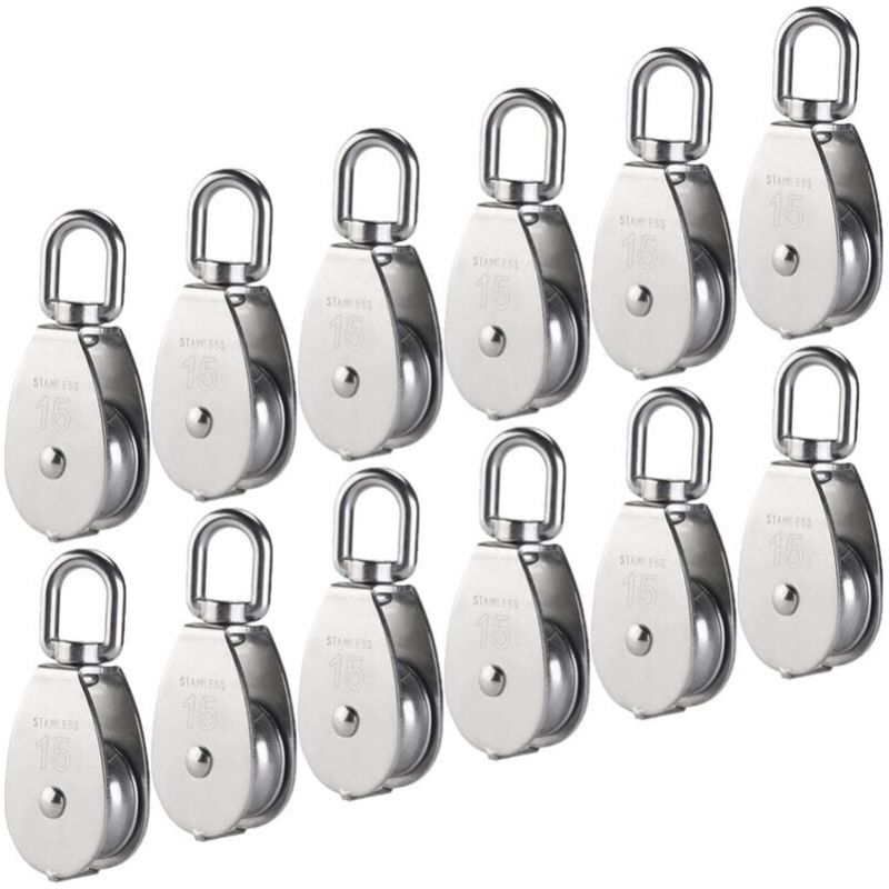 12 Stück M15 Einfache Rolle Aus Edelstahl 304, 15mm Einzelne Rollenblock, Drehkran Haken Glatt Seil Kabel Belastung 77lbs/35kg