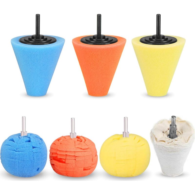 Polierkugel, 7-teilig 1/4" 6mm Schaumstoffkegel Mit Metallstange, Polierschwamm-pad Für Die Pflege Von Autoreifen Aus Aluminium Und Edelstahl