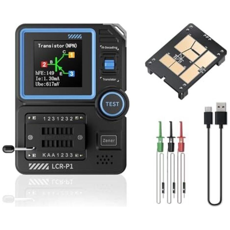 Lcr-p1 Transistortester, 1,44-zoll-grafikdisplay, Esr-kondensatortester, Austauschbare Komponentenfassung, Geeignet Für Transistoren, Induktivitäten, Kondensatoren Und Zenerdioden
