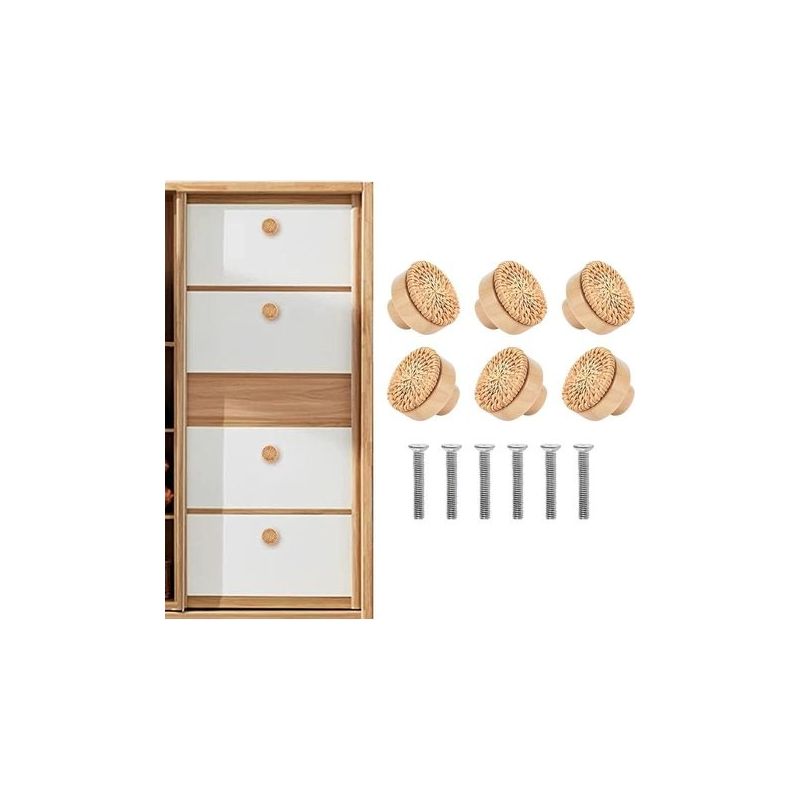 6 Möbelknöpfe Aus Rattan – Für Schubladen Und Fächer – Mit Schrauben – Runde Holzknöpfe Für Kommode, Möbel, Schrank, Schublade – 40 X 30 Mm