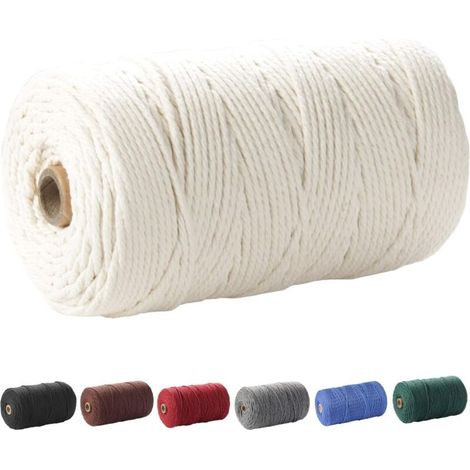 Makramee-kordel, 3 Mm X 220 M (ca. 200 M) Weiches, Ungefärbtes Seil Aus 100 % Natürlicher Baumwolle Für Die Handwerkliche Herstellung Von Wandbehängen Und Pflanzenampeln, Beige