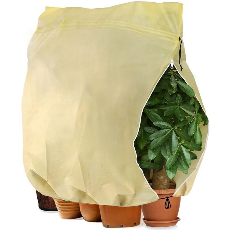 Winterabdeckung Für Pflanzen, Verstellbare Pflanzenschutzhaube Mit Kordelzug Und Reißverschluss, Wiederverwendbarer Frostgeschützter Pflanzenschutzsack, 180 X 120 Cm, Beige