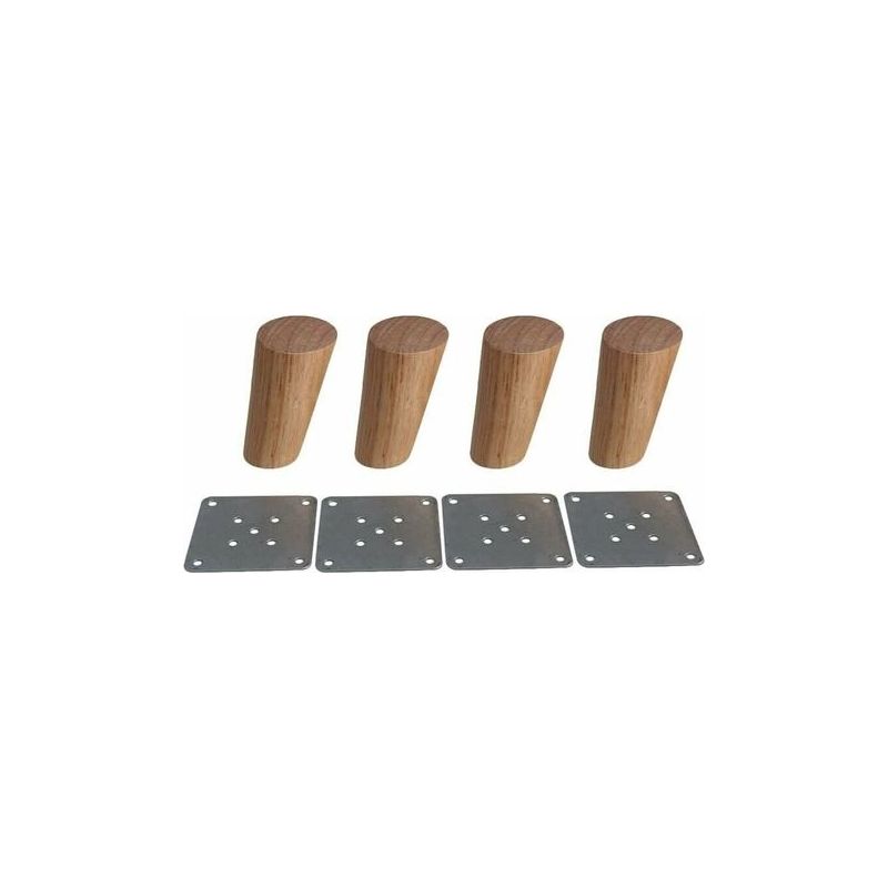 Satz Aus 4 Massiven Holzmöbelfüßen, Schräg 10 Cm, Ersatzfüße Mit Montageplatte Und Schrauben Für Sofa, Tv, Bett, Esstisch