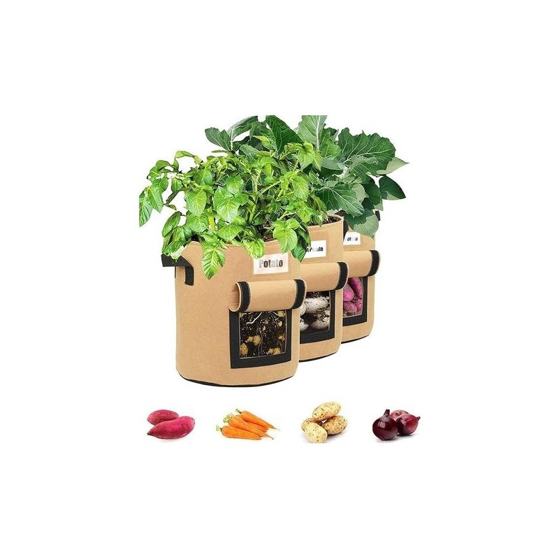 3 Stück Pflanzsack Für Kartoffeln, 14 Gallonen Gartenvlies-pflanzsack, Kartoffelsack Mit Fenster Und Griff, Großer Gemüsesack Für Erdbeeren, Tomaten Und Gemüse