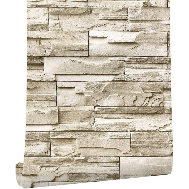 Selbstklebende Tapete Im Ziegelstein-look 44cmx300cm Stein Blätter Abnehmbare Dekorative Pvc-vinyl-folie Wasserdicht Für Wohnzimmer- Und Schlafzimmerwände