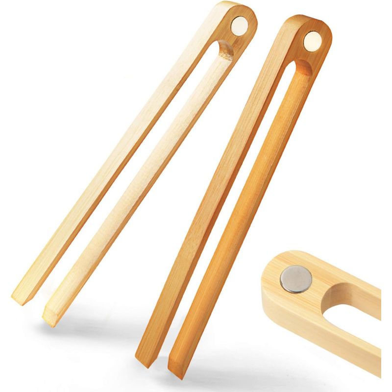 Magnetische Bambus-toasterzange, 100 % Natürlich, 8,7 Zoll, Hölzerne Küchenbrotzange, Modernes Umweltfreundliches Und Platzsparendes Küchenaccessoire, 2er-pack