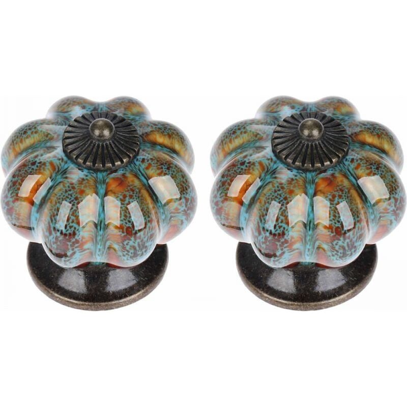 2 Stück (blau) Türgriff-set, Schubladengriffe, Schrankgriffe, Keramikgriffe, Elegante Retro Kürbisform-griffe