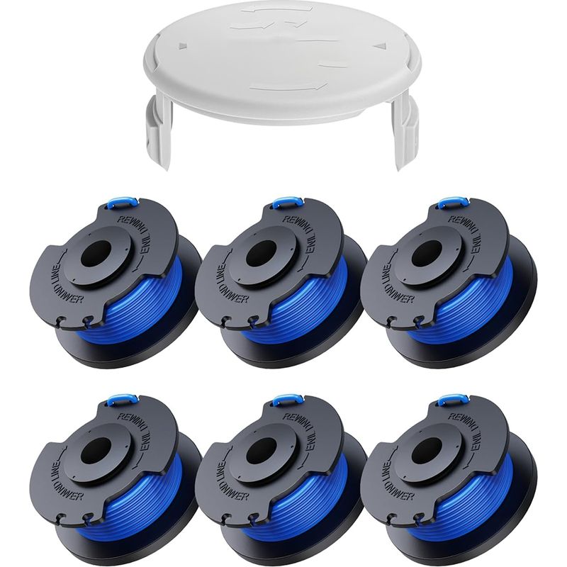 6er-pack Ersatz-fadenkassette Für Ryobi One+ Ac14rl3a 18v 24v 40v Rasentrimmer, Fadendicke Ø 1,6 Mm, Länge 20,11 M (6 Fadenkassetten, 1 Abdeckung)
