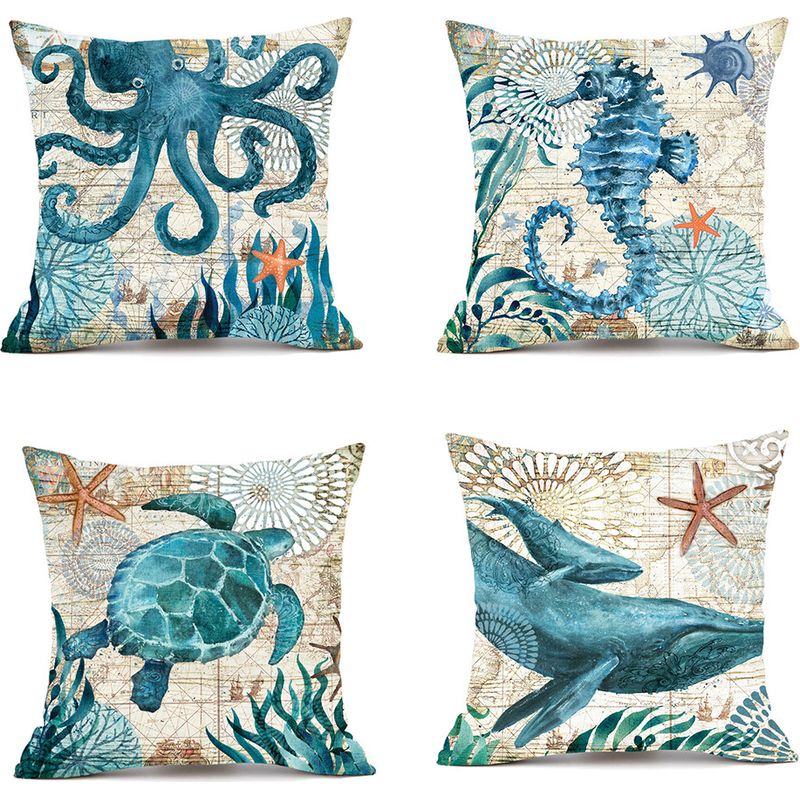 45x45cm Außen Kissenbezug, 4er Set Wasserdicht Marineblau Muster Sofa Kissenhülle Für Patio Garten Wohnzimmer Schlafzimmer Dekoration