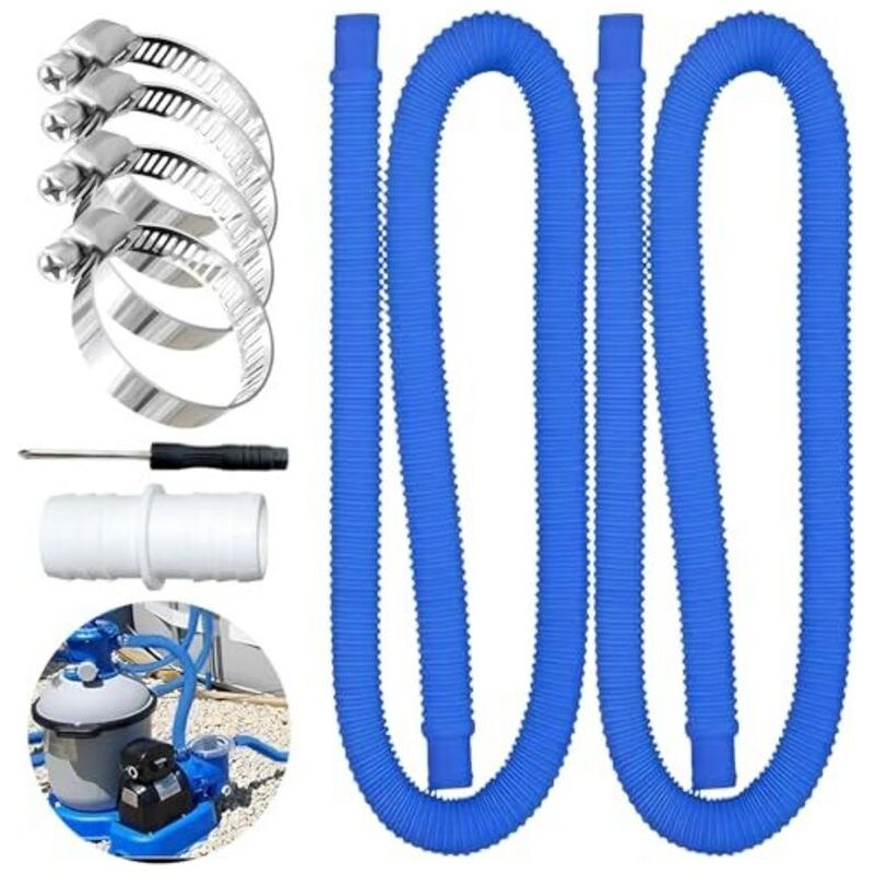 2 Stück Pool-schlauch 32 Mm, Mit 4 Metallsicherheitsclips, Für Saugschlauch Und Pumpenschlauch, Blau