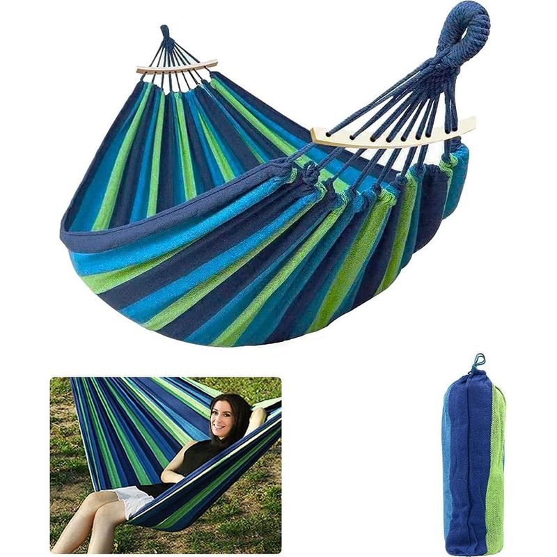 Extra Große Camping-hängematte, Tragbare Schaukel, Dicke Und Langlebige Gestreifte Leinwand Mit Anti-roll-balken, Baumgurte