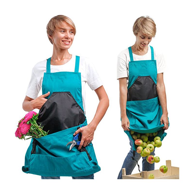 Ernte-schürze (blau), Canvas-tasche Für Die Obsternte – Verstellbare Ernte-schürze Mit Großem Fassungsvermögen, Unterer Öffnung Und Doppelklammern Für Gärtner
