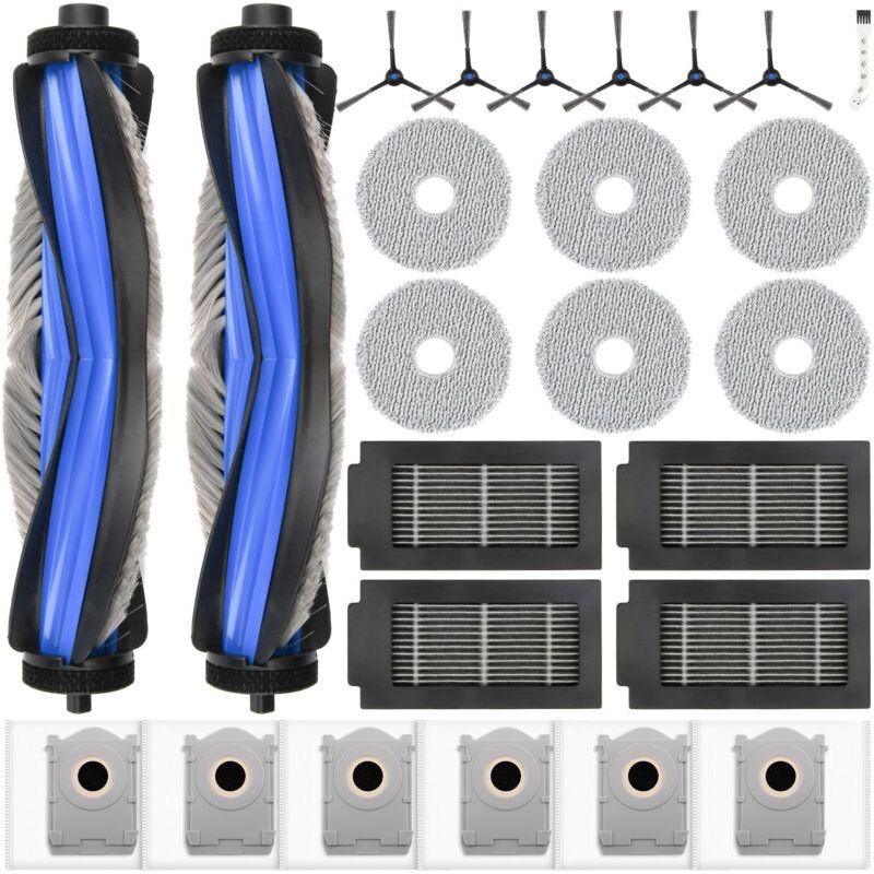 Set Mit 25 Zubehörteilen Für Ecovacs Deebot T50 Omni / T50 Pro Omni / T50 Pro Omni Gen2 Saugroboter, 6 Staubbeutel, 6 Wischtücher, 6 Seitenbürsten, 4 Hepa-filter, 2 Hauptbürsten