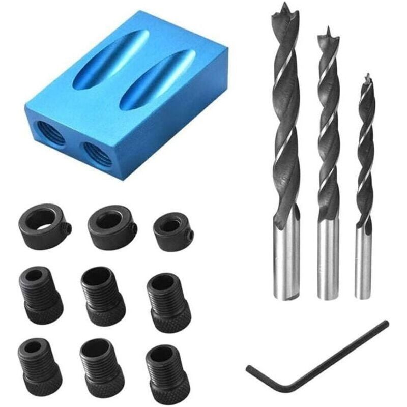 Schrägbohrschablone, Zubehör Für Eine Taschenlochbohrmaschine Mit Bohrer, Positionierer Für Schreiner, Bohrhilfe Für Holzverbindungen Mit Adapter Für 6/8/10 Mm Löcher