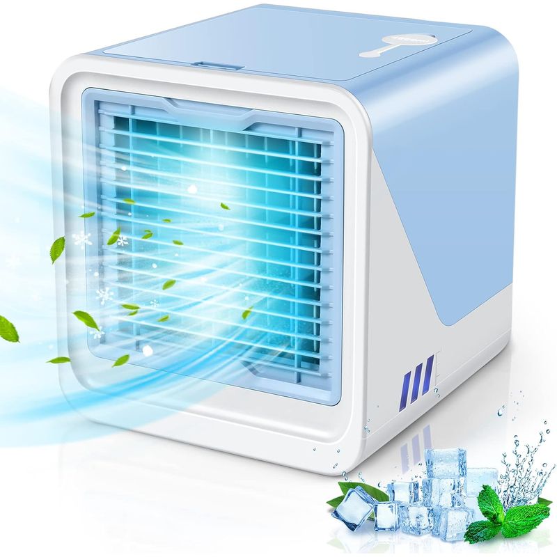 Tragbare 3-in-1-klimaanlage – Kompakter Luftbefeuchter Mit Verdunstungstechnik – Tischventilator Mit 3 Geschwindigkeitsstufen – Geeignet Für Zuhause Und Büro, Blau