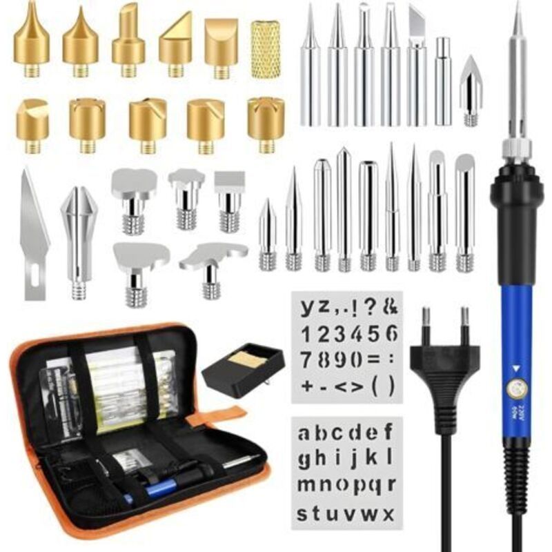 60w Lötkolben-kit, Holzbrennset, Einstellbare Temperatur 200℃–450℃, Elektrischer Lötkolben, 37-in-1 Holzbrandstift Für Tägliche Reparatur-, Löt- Und Schweißarbeiten