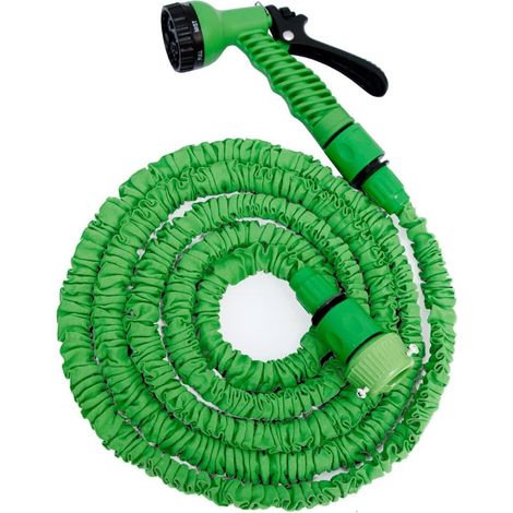 7,5 M Ausdehnbarer Gartenschlauch, Flexibel, Teleskopischer Anschluss Mit 7-funktions-spritzpistole Für Gartenbewässerung Und Reinigung (7,5 M Grün)