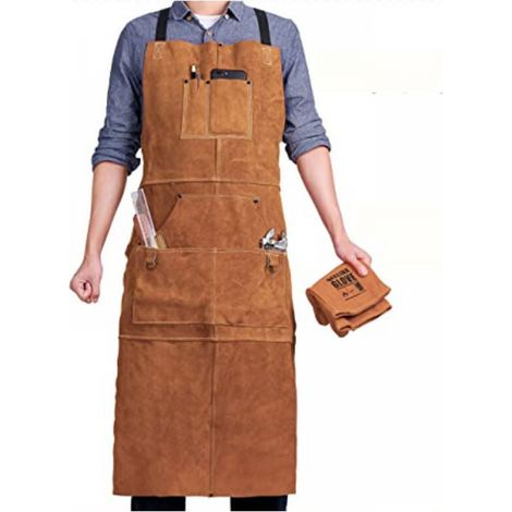 Schweißerschürze Mit 6 Taschen, Feuerfeste Und Hitzebeständige Arbeitsschürze Aus Leder, Zimmermannsschürze Für Männer, Verstellbar Von M Bis Xxxl, Ideal Für Schmiede, Maschinenbauer Und Werkstätten