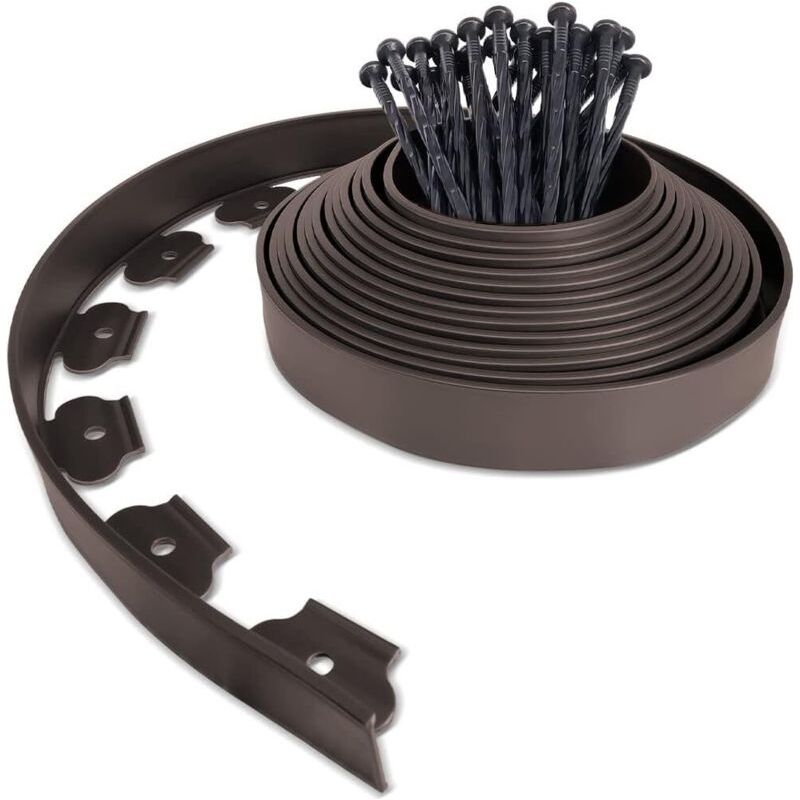Gartenrand Aus Kunststoff, 10 M – 30 Befestigungspfähle – Flexibel Und Witterungsbeständig – Höhe 50 Mm – Braun
