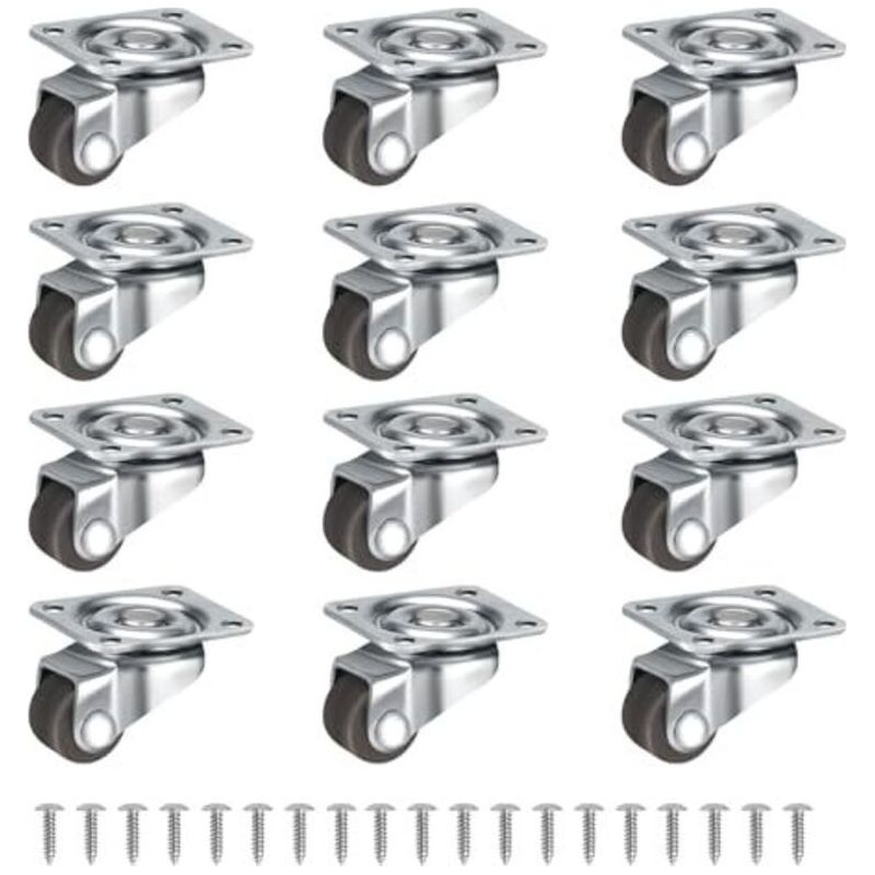 Satz Mit 12 Kleinen, 360° Drehbaren, Leisen Rollen (12 Mm) Für Kleine Möbel, Tische, Schränke Und Wagen, Inklusive Schrauben, Braun.