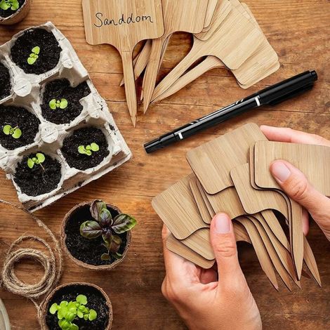 50 Stück Pflanzenschilder Für Setzlinge, Gartenetiketten Für Gemüsegarten Und Pflanzung, Außenbereich Bambus-pflanzenetiketten Aus Holz, T-förmige Markierer