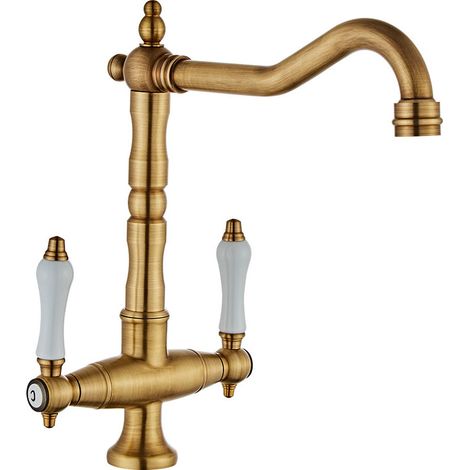 Cyslmuk – Retro-küchenmischer Mit 2 Griffen – Gebürstete Bronze-oberfläche – 360° Drehbar – Spritzwasserschutz-aerator – Einfache Installation