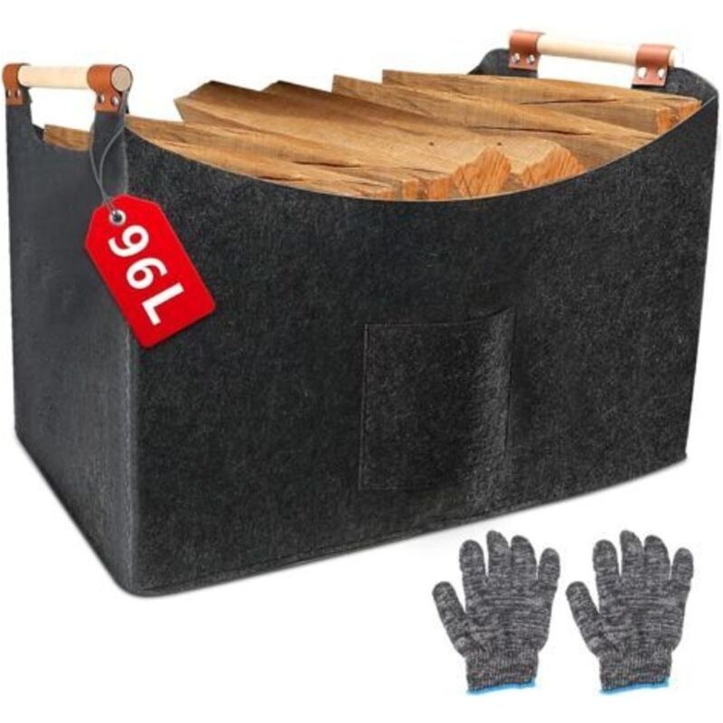 Xxl Kaminholzkorb Aus Filz (96 L, 60 X 40 X 40 Cm), Faltbarer Korb Mit Holzgriff